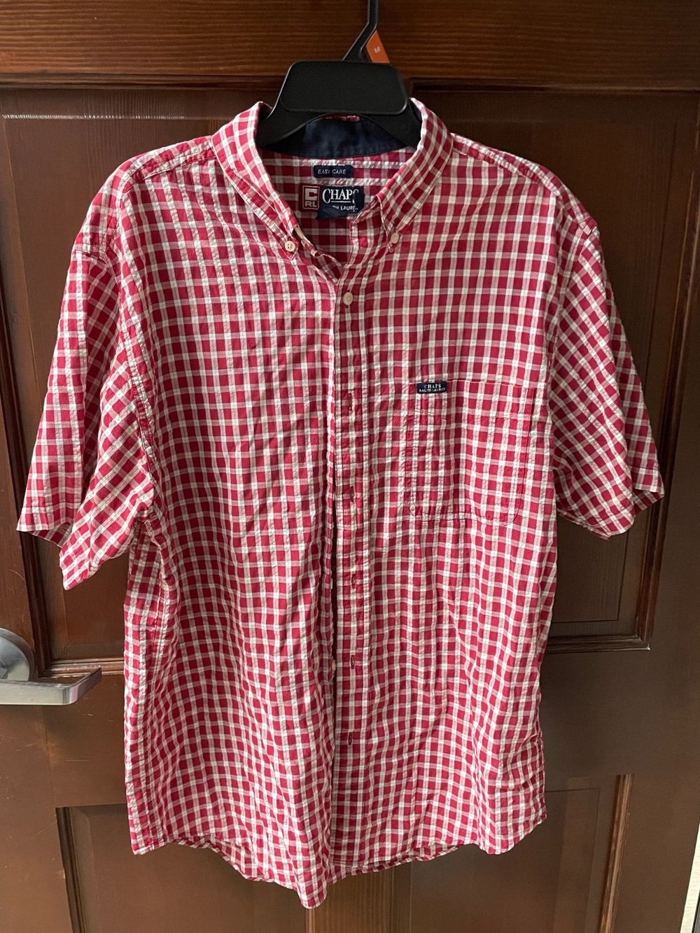 Ralph Lauren Chaps  Red White Mens L Short-Sleeve Button-Down Checkered Shirt